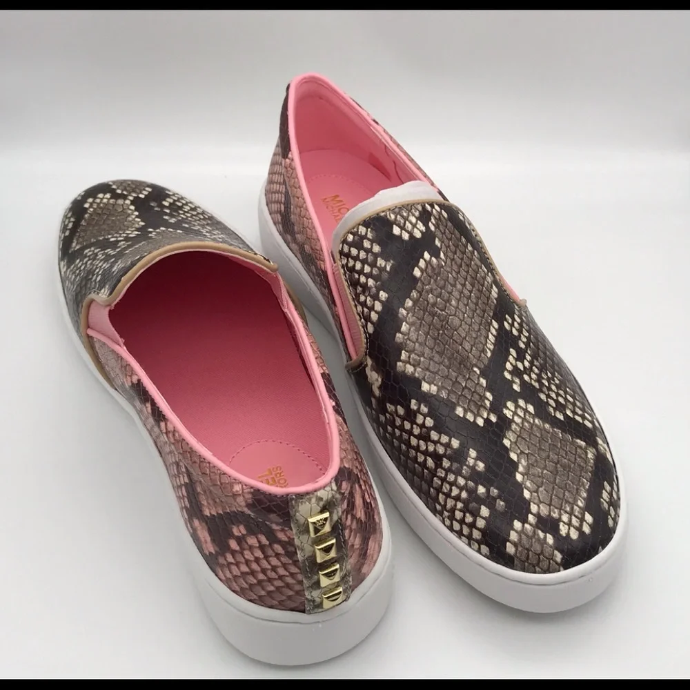 NWT Michael Kors Keaton Slip On Sneakers - SIZE 8 Shell Pink and python